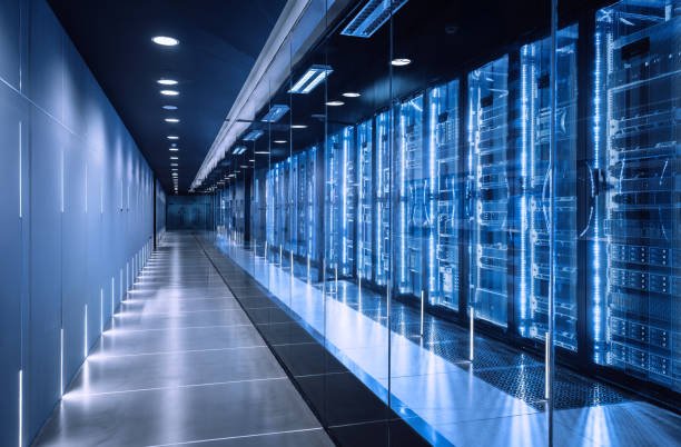 high tech data center with server racks