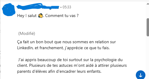 R&eacute;sultat LinkedIn message